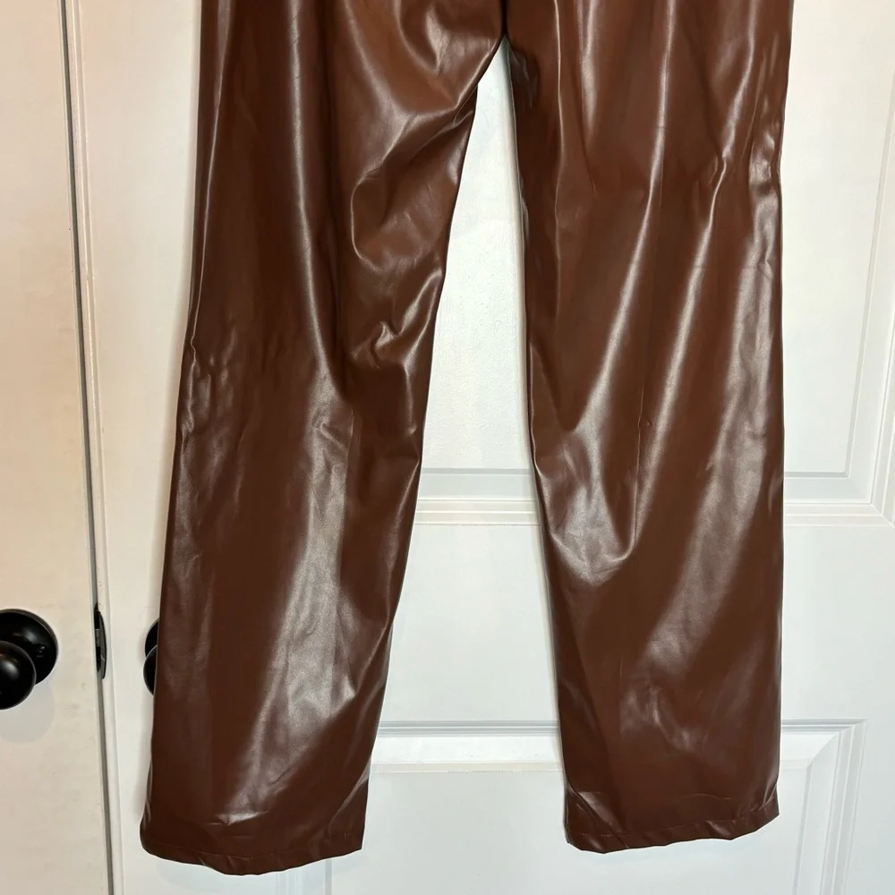 NWT Princess Polly Lillie Faux Leather High Waist Straight Leg Pants Brown Tan 6 - Picture 7 of 9